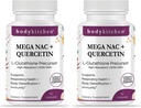 Body Kitchen Mega NAC (N-atsetüültsüsteiin) 600 mg koos kvertsetiiniga, toetab hingamisteede tervist ja immuunsüsteemi funktsiooni ning soodustab maksa ja neerude detoxi, Veggie Caps, (2. pakend)