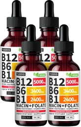 (4 Pack) Vitamiin B12 ja B6 Vedelad tilgad, B12 keelealune B-vitamiini kompleks - B12 Vitamiin 5000mcg - B12 Metüülkobalamiin energia, aju ja südame toetamiseks 27 200 mcg, maasikas, 80 serveerimist