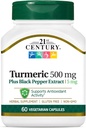 21st Century Turmeric 500 mg Plus Black Pepper Extract Vegetarian kapslid, 60 Count