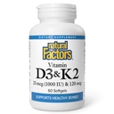 Looduslikud tegurid, vitamiin D3 ja K2 1000 RÜ ja 120 mcg, toetab luude ja veresoonte tervist, 60 Softgels