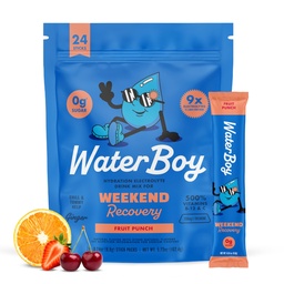 Waterboy Weekend Recovery | 3200mg elektrolüütide pulbri pakendid | Ingver + L-Theanine + vitamiinid | Ilma suhkruta, kõik looduslikud, gluteenivabad | 24 joogipulgasegud (Fruit Punch)