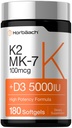 Horbäach Vitamiin D3 K2 5000 iu | 100mcg MK-7 kompleks | 180 Softgel Kapslid | Mitte- GMO & Gluteenivaba toidulisand