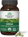 ORGANIC INDIA Neem Leaf Kapslid - Taimne täiendus, toetab naha ja immuunsüsteemi tervist, Vegan, Gluteenivaba, USDA sertifitseeritud orgaaniline - 90 Count