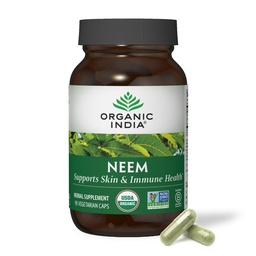 ORGANIC INDIA Neem Leaf Kapslid - Taimne täiendus, toetab naha ja immuunsüsteemi tervist, Vegan, Gluteenivaba, USDA sertifitseeritud orgaaniline - 90 Count