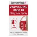 BetterYou D3000 ja K2 D-vitamiini igapäevane suukaudne pihustamine - mugav alternatiiv tablettidele - toetab luu tervist ja suurendab immuunsüsteemi - takistab vere hüübimist - looduslik piparmündi maitse - 0,4 oz