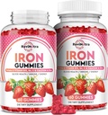 Raudkummid - koos kaltsiumi, tsingi, folaadi ja vitamiiniga B12, C, B6 täiskasvanutele ja lastele - vereehitaja ja energiatoetus rauapuuduse, aneemia, vegan - 2 Pack Maasikas Maitse, 60 Gummies