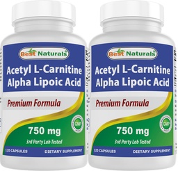 Parimad looduslikud atsetüül-L-karnitiin ja alfa-lipohape 750 mg 120 kapslit (120 loendit (2 pakendit))