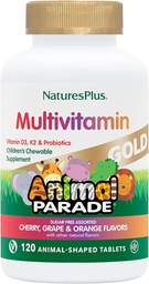 NaturesPlus Animal Parade Gold Laste multivitamiinid - sorteeritud kirss, apelsin ja viinamarjamaitsed - 120 loomakujulist närimistabletti, pakend 3 - vegan, gluteenivaba - 180 kogu serveerimist