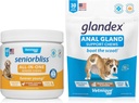 VETNIQUE Seniorbliss All-in-One Multivitamiini närimiskoogid vanematele koertele (60ct) ja Glandex Anal Gland Support Maapähklivõi Pehmed närimiskoogid koertele (30ct)