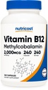 Nutrikostiin Vitamiin B12 (metüülkobalamiin) 2000mcg, 240 kapslit - taimsed kapslid, mitte-GMO, Gluteenivaba B12 täiendus