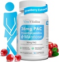 5 in 1 Cranberry Supplement for Women, 36mg PAC 100% lahustuv D-mannoos Dandelion Herb Mulberry Uva Ursi Leaf Natural Urinary Tract Health Support, Cranberry Pills UTIs Prevention 90 Caps