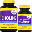 InnovixLabs Koliin & Vitamiin K2 Koondisbitartraat 550 mg (100 kapslit) Täisspektriga K2-vitamiin (90 softgels). Toetab mälu, meeleolu, aju tervist ja suurendab kognitiivset.