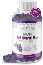 Raudkummid C-vitamiiniga - raua lisand rauapuuduse aneemia, punaste vereliblede toetus, energia, immuunfunktsioon, aju tervis, Max imendumine, viinamarjamaitse, 180 vegankummid