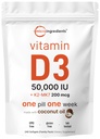 Mikrokoostisosad Vitamiin D3 50 000 RÜ + K2 MK-7 200 mcg, 240 Softgels | Neitsi kookosõli | 2-in-1 luu, immuun- ja südametoetus | Lihtne neelata, mitte-GMO