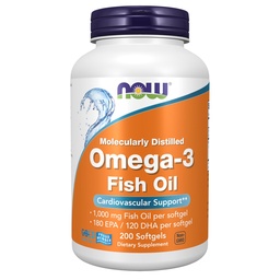 NOW Foods Supplements, Omega-3 180 EPA / 120 DHA, molekulaarselt destilleeritud, südame-veresoonkonna tugi *, 200 Softgels