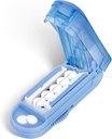DUBSTAR Pill Cutter Splitter väikestele ja väikestele pillidele, mitme pilli lõikurid väikestele või suurtele pillidele, reguleeritav pillide jagunemine keskseadmega ja plaatide kaitse mitme tableti jaoks (Pale Blue)