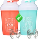 [2 Pack] 20-Ounce Shaker Pudel motiveerivate tsitaatidega (korallid ja rahapaja) | Proteiin Shaker Pudel Mixer Agitators | Blender Shaker Pudel valgusegud Pack on BPA vaba ja nõudepesumasin ohutu