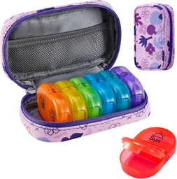Serfeymi Weekly Travel Pill Korraldaja 2 korda päevas PM Täiustatud Vikerkaar Pill Box 7 päeva kaasaskantav Zipper PU Nahk pillid juhul, meditsiin Korraldaja pillid, vitamiinid, kalaõlid - Purple 02