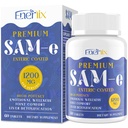 1200 MG SAM e Täiendus ajule, meeleolule, liigesele ja maksale, suure neeldumise SAM-e (S-adenosüül-L-metioniin) koos CoQ10, 5-HTP, Enteric kaetud 60 tabletti, Vegan