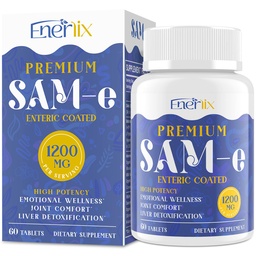 1200 MG SAM e Täiendus ajule, meeleolule, liigesele ja maksale, suure neeldumise SAM-e (S-adenosüül-L-metioniin) koos CoQ10, 5-HTP, Enteric kaetud 60 tabletti, Vegan