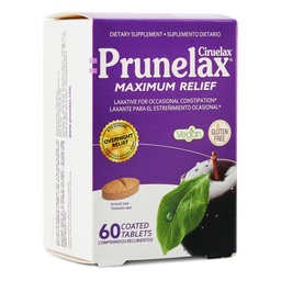 Prunelax Ciruelax Maksimaalne leevendus lahtistav tablett koos Natural Senna aeg-ajalt kõhukinnisus, Senna ekstrakt, Vegan & Gluteenivaba, õrn üleöö Relief - 60 ct