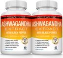 Orgaaniline Ashwagandha Juur Powder Pills 1950 Mg Black Pepper Extract - Pure Natural Ashwagandha Supplement, Support Energy, meestele Naised, 60 kapslit