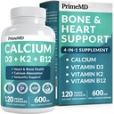 4-in-1 kaltsiumi toidulisandid naistele ja meestele - kaltsium D3-vitamiini K2 5000 IU lisandiga, 601 mg serveerimise kohta - gluteenivaba, vegan-sõbralik (120 ct)