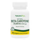 Natures Plus looduslik beeta-karoteen - 25 000 iu A-vitamiin ja E-vitamiin, 90 softgels - silmalisand, antioksüdant, AIDS vabas radikaalis ja looduslikus rakulises kaitses - gluteenivaba - 90 serveerimist