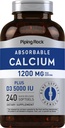 Torukaltsium 1200 mg koos D3-vitamiiniga | 240 Softgels | 5000 IU D3-vitamiini | Absorbeeritav kaltsiumilisand | Mitte-GMO, Gluteenivaba