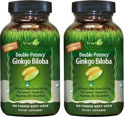 Irwin Naturals Double-Potency Ginkgo Biloba – 60 vedelat pehmet geeli – aju, fookuse ja ringluse tugi - 2 paketti