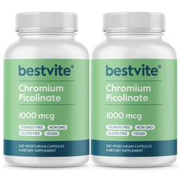 BESTVITE Kroompikolinaat 1000 mcg (480 taimekapslit) (240 x 2) - Stearaadid puuduvad - dikaltsiumfosfaat puudub - vegan - gluteenivaba - mitte-GMO
