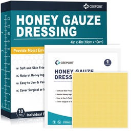 Honey Gauze Wound Dressing, 4" x 4 "Manuka Honey Haound Care, Medical Grade Honey Bandages for Haavahooldus, Honey Patch kiiremaks paranemiseks põletustest, abrasioonidest, lõikamistest ja sooltest (Pakk 10)