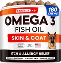 StrellaLab Omega 3 koertele - (180Ct) Kalaõli ravi - Allergia & Itch Relief Naha & Coat Supplement - Kuiv sügelev nahk, Anti Shedding & Hot Spots Ravi - Lemmikloomade lõhe õli närib - Suitsutatud lõhe maitse