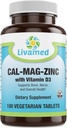 Cal-Mag-Zinc kelaaditud D3-vitamiiniga, luu tugevuse lisand - terved luud ja hambad, süda, lihased ja tervislik südame-veresoonkonna süsteem - parim kogu toit Vitamiin ja mineraalkompleks - 100 vegan kapslit