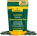 Biogenesis SuperGreens Plus tabletid – 300 Count (200 mg) | Maitsestamata | Organic Chlorella, Wheatgrass & Barley Grass | Australian Grown | Toetab Energiat & Immunity | Vegan Mini Talets