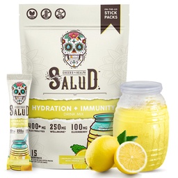 Salud 2-in-1 hüdratsioonipaketid + immuunsus elektrolüütide pulber, sidrun - Agua Fresca joogisegu, leedrimarja, piimatoodete ja sojavaba, mitte-GMO, gluteenivaba, vegan, madala kalorsusega, 1 g suhkur (15 serveerimist)