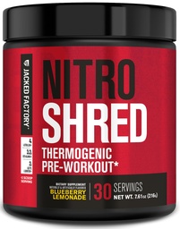 Jacked Factory NITROSURGE Shred Pre Workout Supplement - Energiatugevdaja, Kiirtugevdus Kasum, Terav Fookus, Võimas Pump - Lämmastikoksiidi Booster & PreWorkout Powder - 30Sv, Blueberry Lemonade