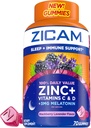 Zicam Sleep + immuunsüsteemi tugi. Tsink, Gummy Supplement, BlackBerry Lavendli maitse, C-vitamiin ja D-vitamiin, 3 mg melatoniini ühe serveerimise kohta, 70 loend