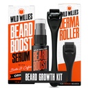 Wild Willies Beard Growth Kit - Premium Derma Roller & Beard Boost Seerum - Microneedle Roller & Beard Hair Growth Seerum Biotin & Kofeiin Fuller Bear, Peanaha hooldus - Lihtne kasutada Kit koos kastiga