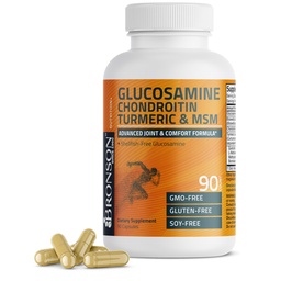 Bronson Glükoosamiin Chondroitin Turmeric & MSM Advanced Joint & Kõhre valem, toetab tervislikke liigeseid, liikuvust ja kõhre - Non-GMO, 90 kapslit