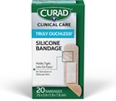 CURAD Truly Ouchless!® Silicone Bandages, .75" x 3, tundlikule või peenele nahale, paindlik kangas, kaitseb kriimustusi, kärpeid ja põletusi, 20 loend