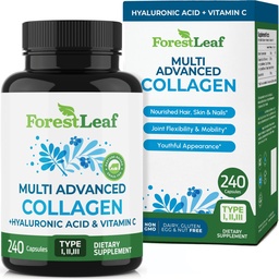 ForestLeaf Multi kollageeni tabletid - kollageeni mehed ja kollageeni naised - hüdrolüüsitud kollageeni toidulisandid C-vitamiini ja hüaluroonhappega - kollageeni kapslid juustele, nahale ja küüntele (240 peptiidkapslit)