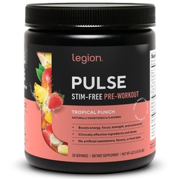 LEGION Pulse Pre Workout Supplement - Kõik looduslikud lämmastikoksiidi ettevalmistusjoogid energia suurendamiseks, kreatiinivaba, looduslikult magustatud, beeta-alaniin, tsitrulliin, Alpha GPC (kofeiinivaba troopiline punch)