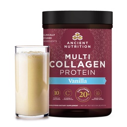 Ancient Nutrition Kollageen Peptiidid Pulber, Multi kollageeni valk, naised ja mehed, C-vitamiin, probiootikumid, hüdrolüüsitud kollageen, toetab nahka, liigeseid, soolestiku tervist, Vanilla, 45 Servings