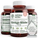 Natural Nutra Ginkgo Biloba, parandab vereringet aju ja suurendab mälu, suurendab hapnikuvoolu ja parandab aju funktsiooni, toetab närvide tervist, veganit ja gluteenivaba (60) kapslit