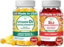 Lunakai vitamiin D3 ja vitamiin B12 Gummies Bundle - immuunsus, luu ja meeleolu toetus VIT D3 2000IU täiendus - 3000mcg Metüülkobalamiini kõrge imendumise energia kummi - 30 päeva pakkumine