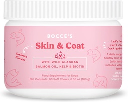 Bocce's Bakery Skin & Coat Supplement for Dogs, Daily Chews valmistatud USA vitamiin E ja olulised rasvhapped, toetab tervislikku nahka ja katet, lõhe, 60 ct, punane (DG-SP-SKIN60)