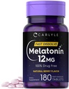 Carlyle Melatoniin 12 mg Fast Lahustage 180 tabletti | Ravimivaba | Looduslik marjamaitse | Taimetoitlane, mitte-GMO, gluteenivaba