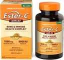 American Health EsterC koos D3 luu immuunkompleksi taimetoitlaste tablettidega 24-tunnine immuunsuse tugi 1000 mg EsterC 5000 RÜ D3-vitamiini C-vitamiini serveerimine, 60 loend