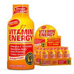 Vitamiin Energia Immuunsus + ekstra tugevus Energia Shot Orange Burst 12 Pack, 260mg looduslik kofeiin, B-vitamiinid, tsitikoliin, roheline tee, immuunsuse ja fookuse toetus, null suhkur, gluteenivaba 1,93 fl oz